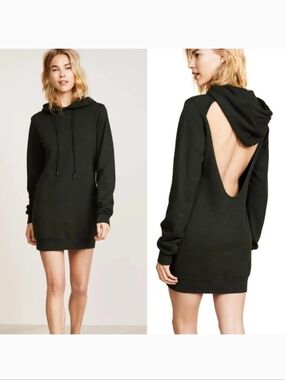 Cotton Citizen The Milan Backless Hoodie Mini Dress Earthy Green Small Relaxed